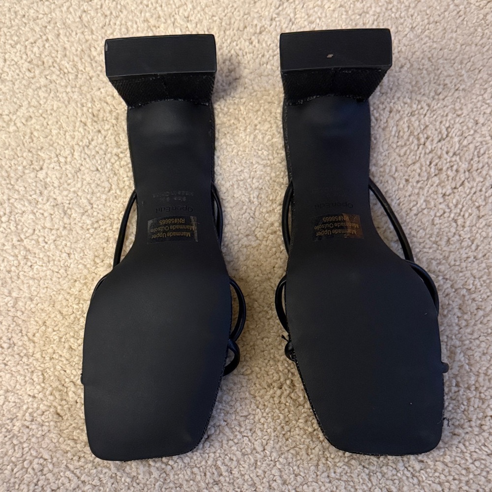 Classic Black Knotted Strap Square-Toe Heels - Picture 2 of 5